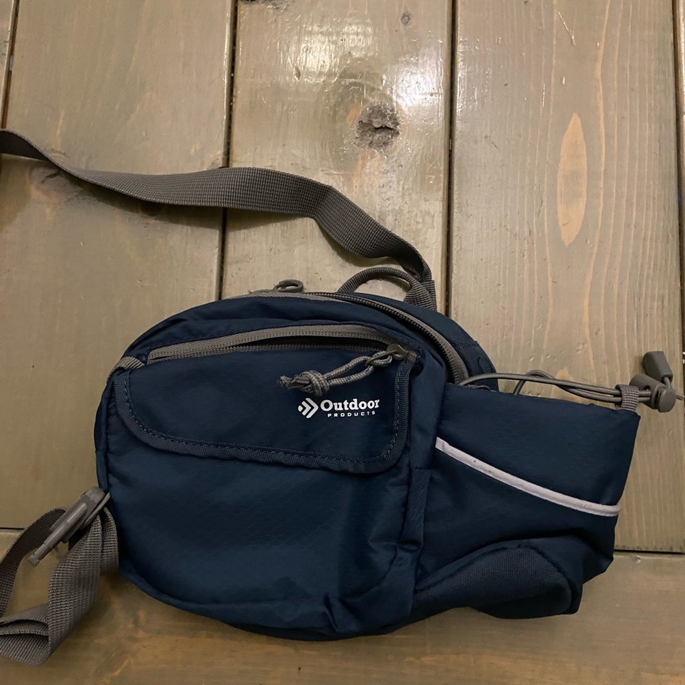 Outdoor Products Fanny Pack Navy Blue w/ side bottle pocket Hiking Outdoors